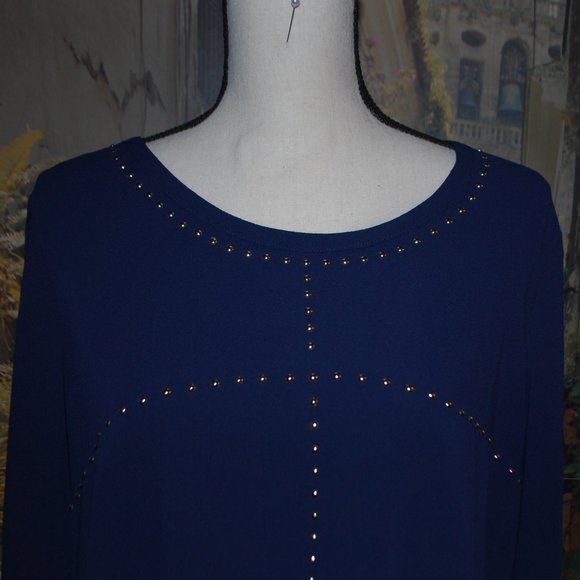 Michael Kors Silver Studded Navy Hi-low Top - L - Picture 4 of 12